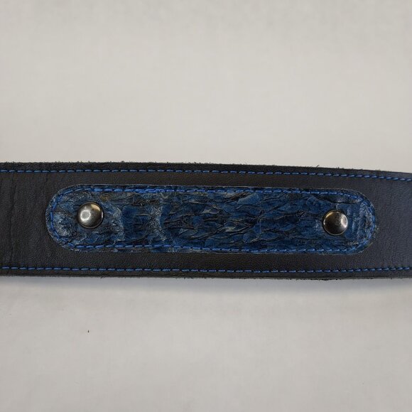 Canadian Custom Leather Western Belt Sz 40 Black Blue Screw Rivet Buckle Loop - Picture 3 of 15